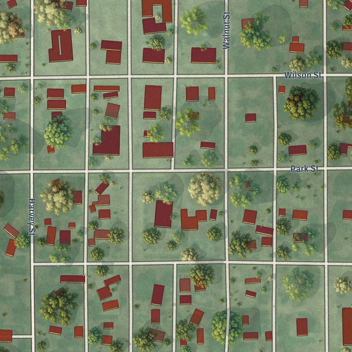 Close-up of the map of Butte, Nebraska print showing street and building detail