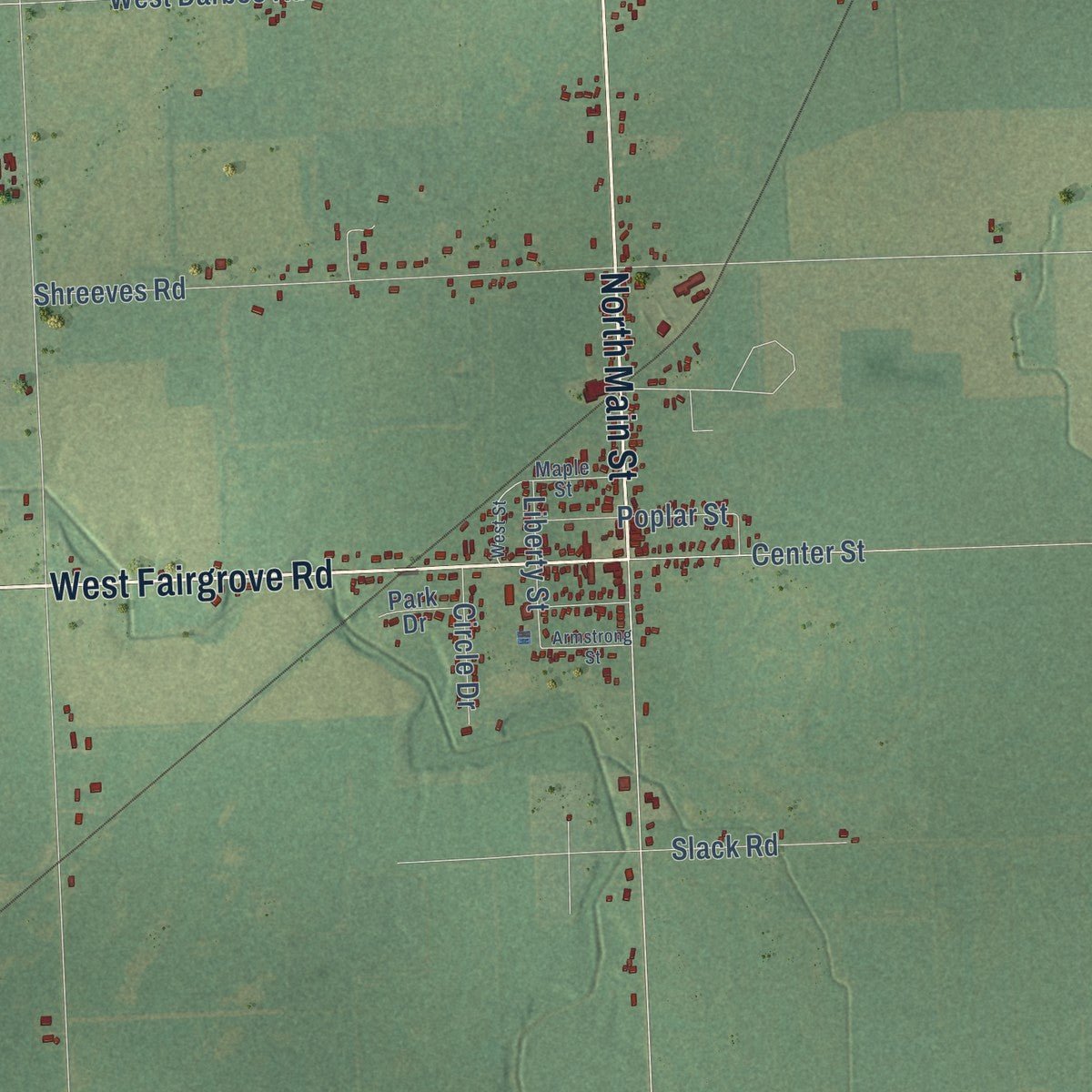 Close-up of the map of Fairgrove, Tuscola County, Michigan print showing street and building detail