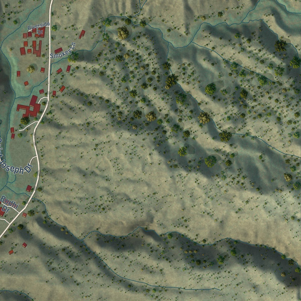 Close-up of the map of Jemez Springs, New Mexico print showing street and building detail