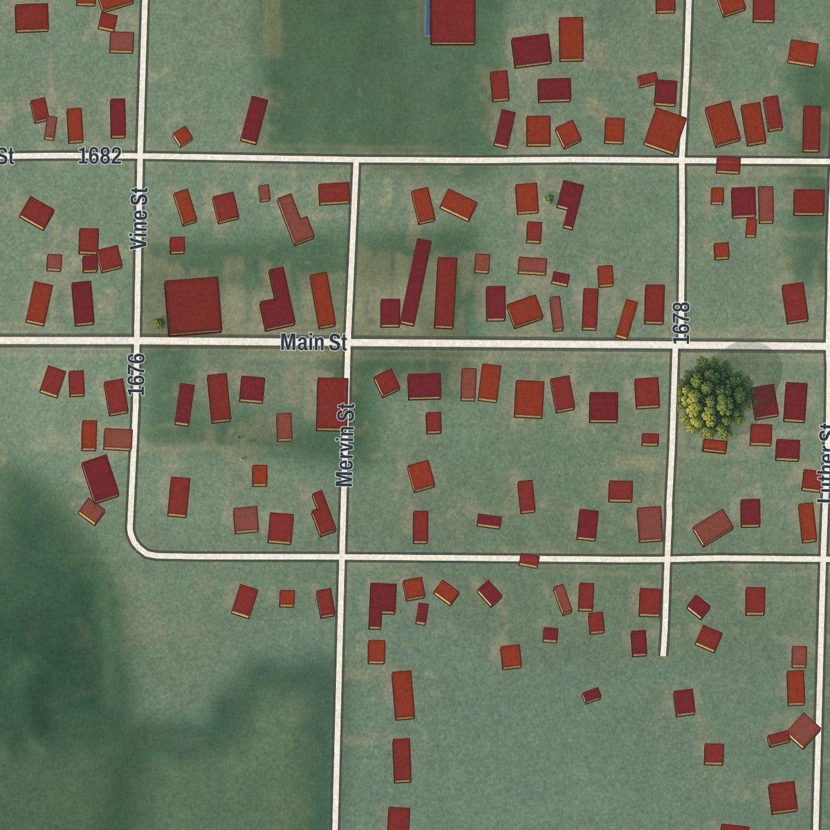 Close-up of the map of Risingsun, Ohio print showing street and building detail