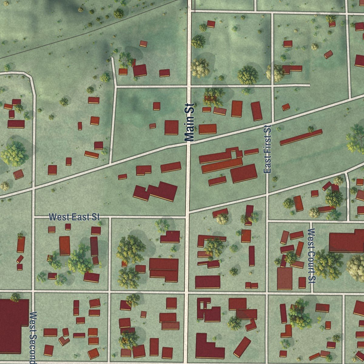Close-up of the map of Trenton, Nebraska print showing street and building detail