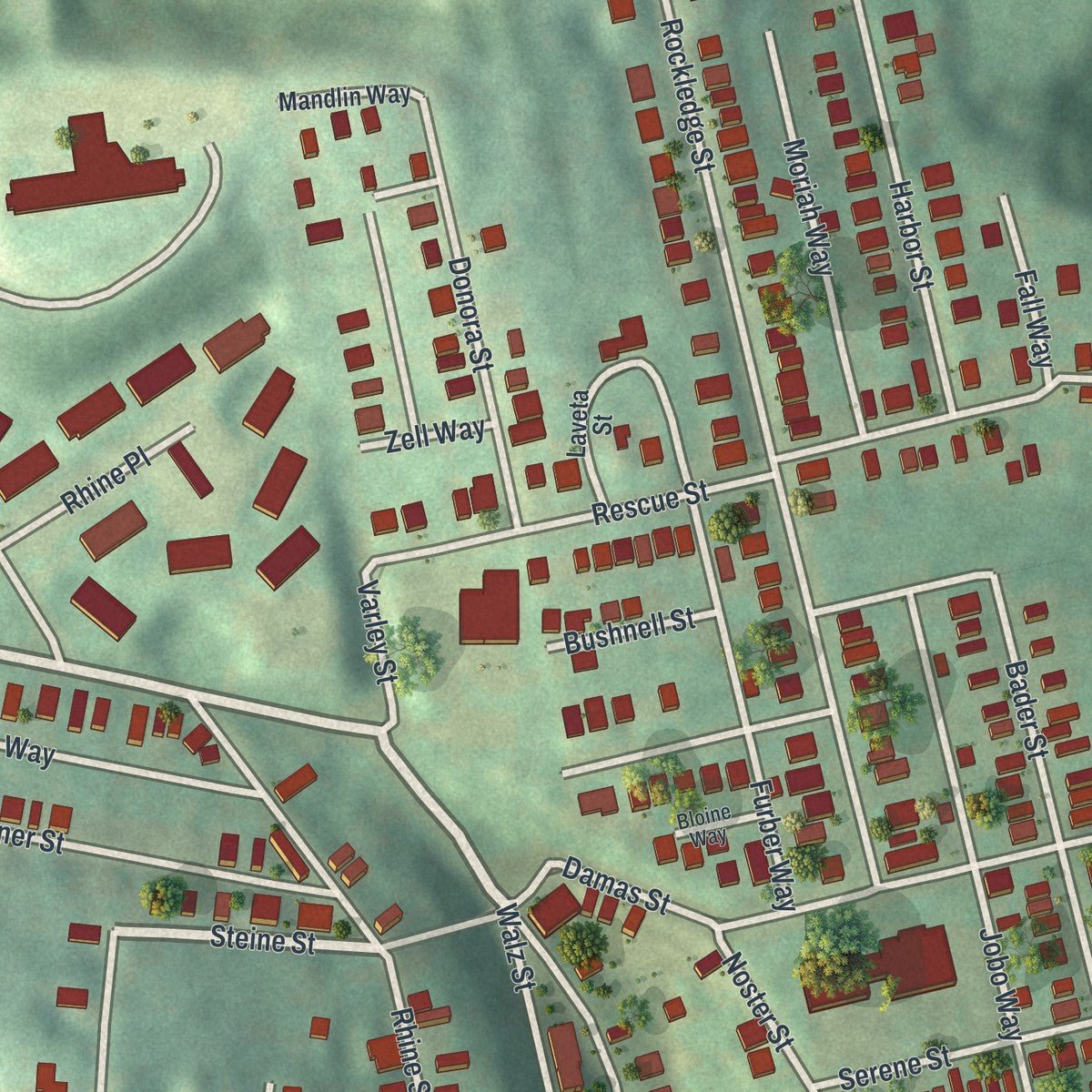 Close-up of the map of Spring Hill-City View, Pennsylvania print showing street and building detail