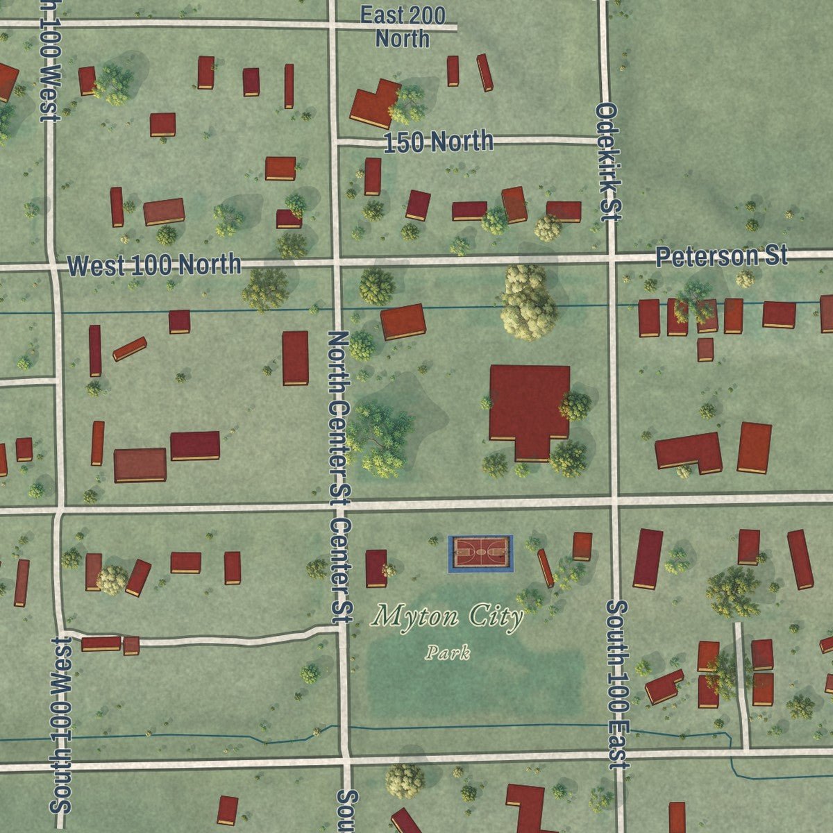Close-up of the map of Myton, Utah print showing street and building detail