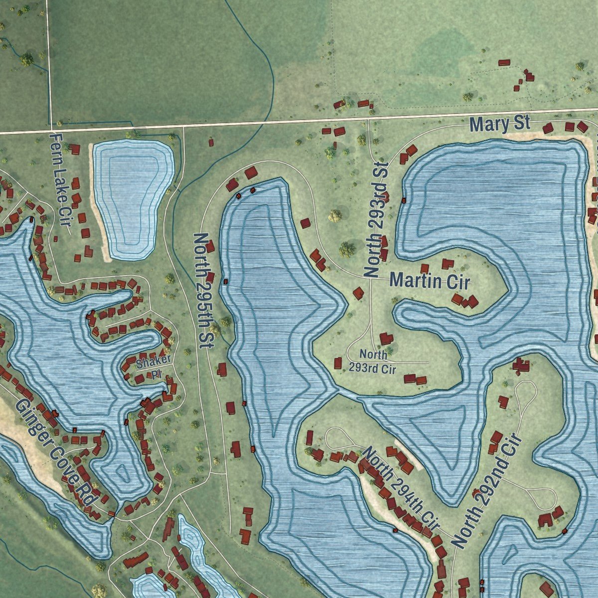 Close-up of the map of Valley, Nebraska print showing street and building detail