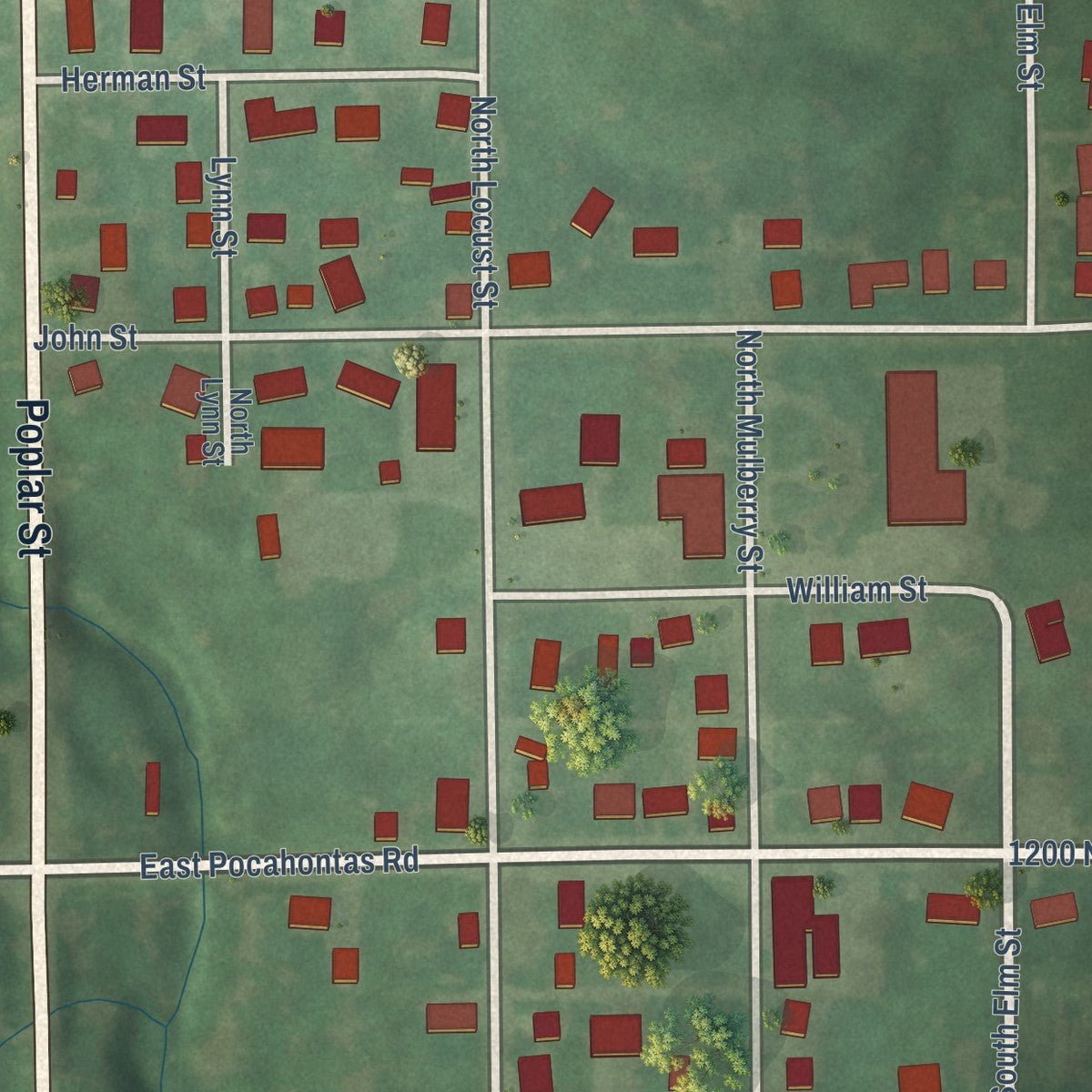 Close-up of the map of Grantfork, Illinois print showing street and building detail