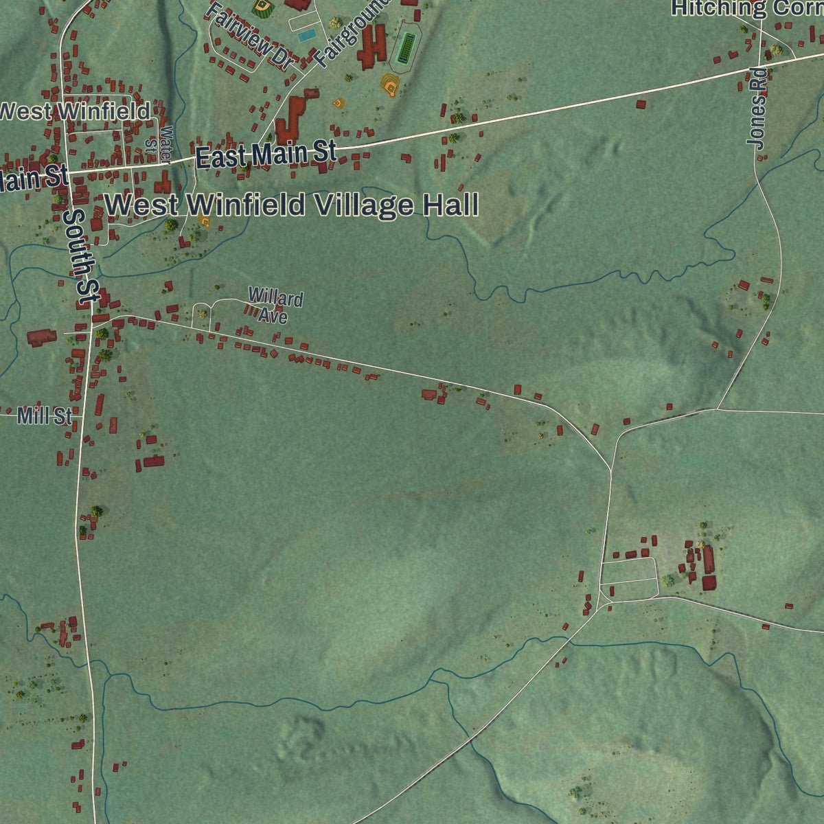 Close-up of the map of Winfield, New York print showing street and building detail