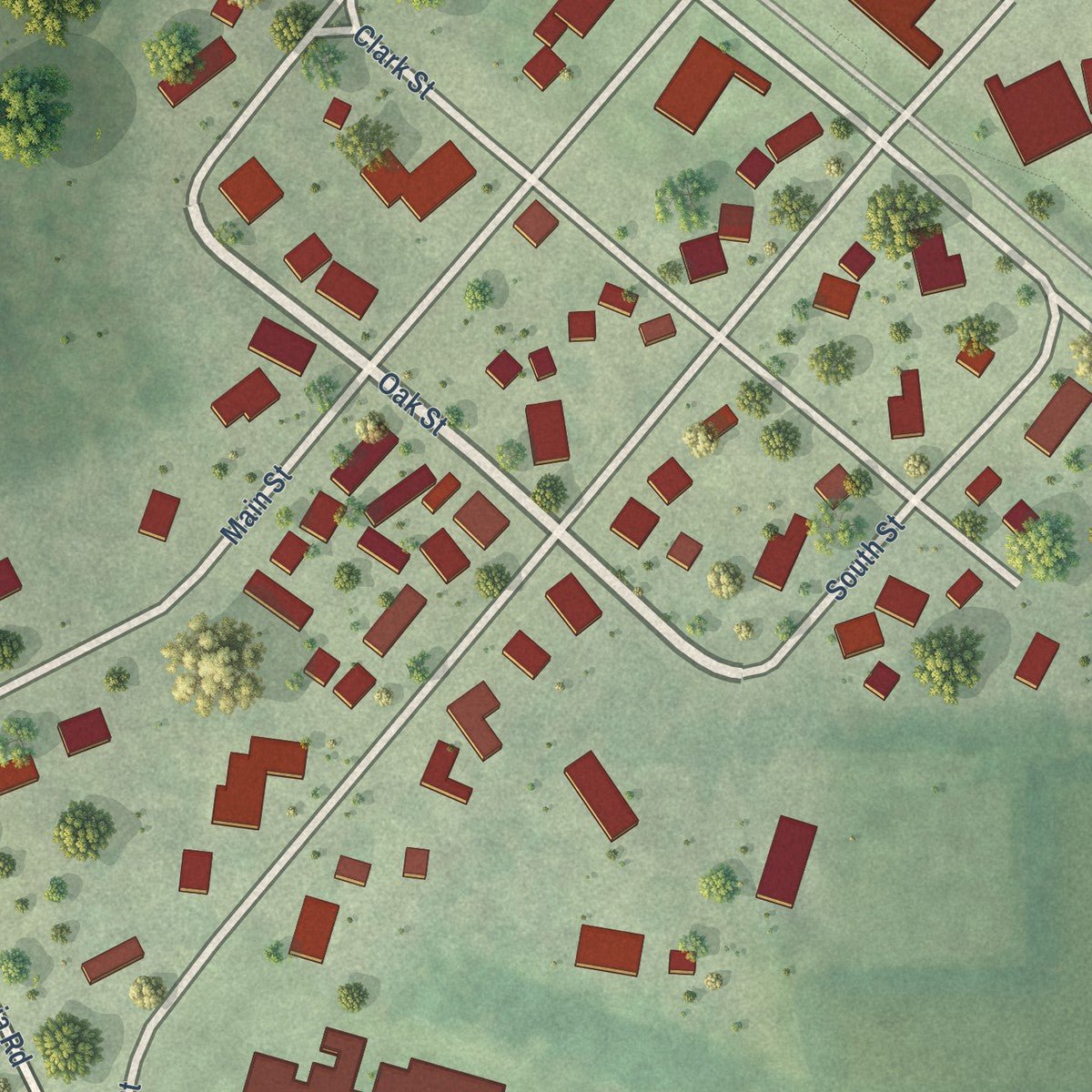 Close-up of the map of Caledonia, Illinois print showing street and building detail