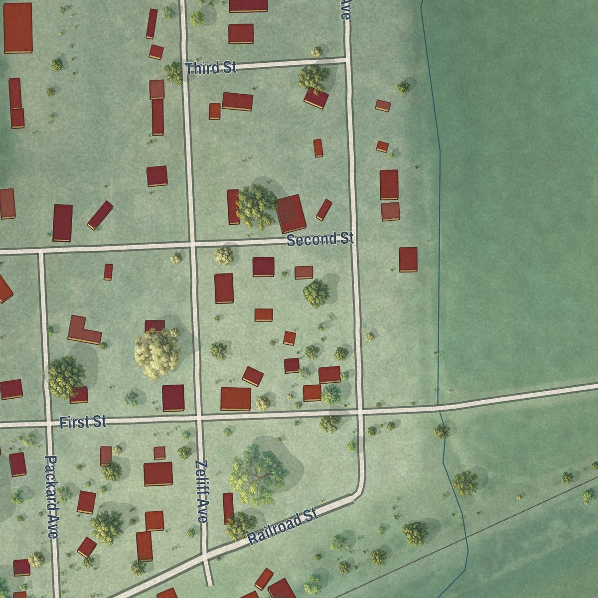 Close-up of the map of Sherman, South Dakota print showing street and building detail