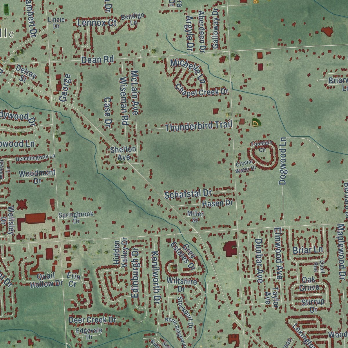 Close-up of the map of Bedford, Monroe County, Michigan print showing street and building detail