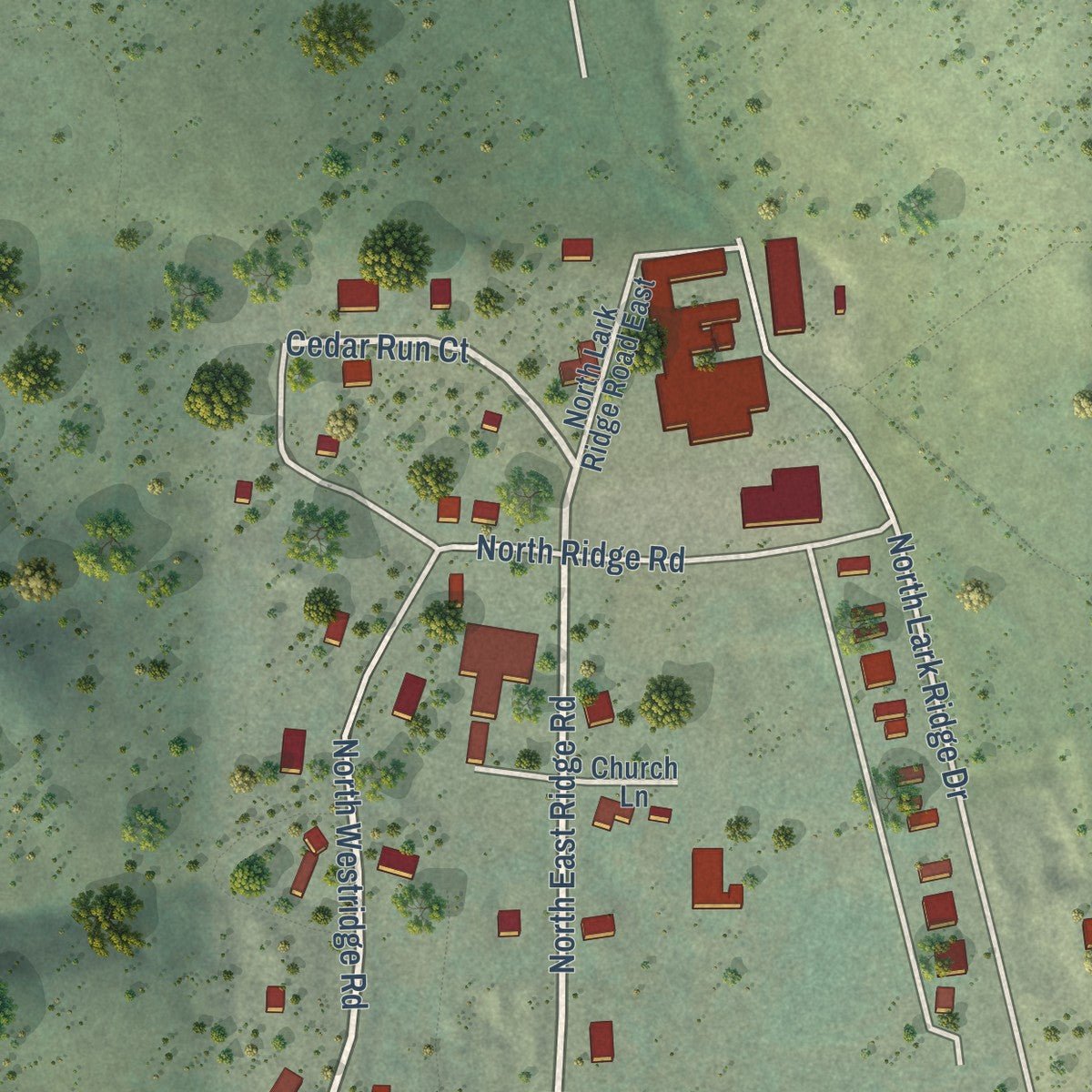 Close-up of the map of Rocky Ridge, Utah print showing street and building detail