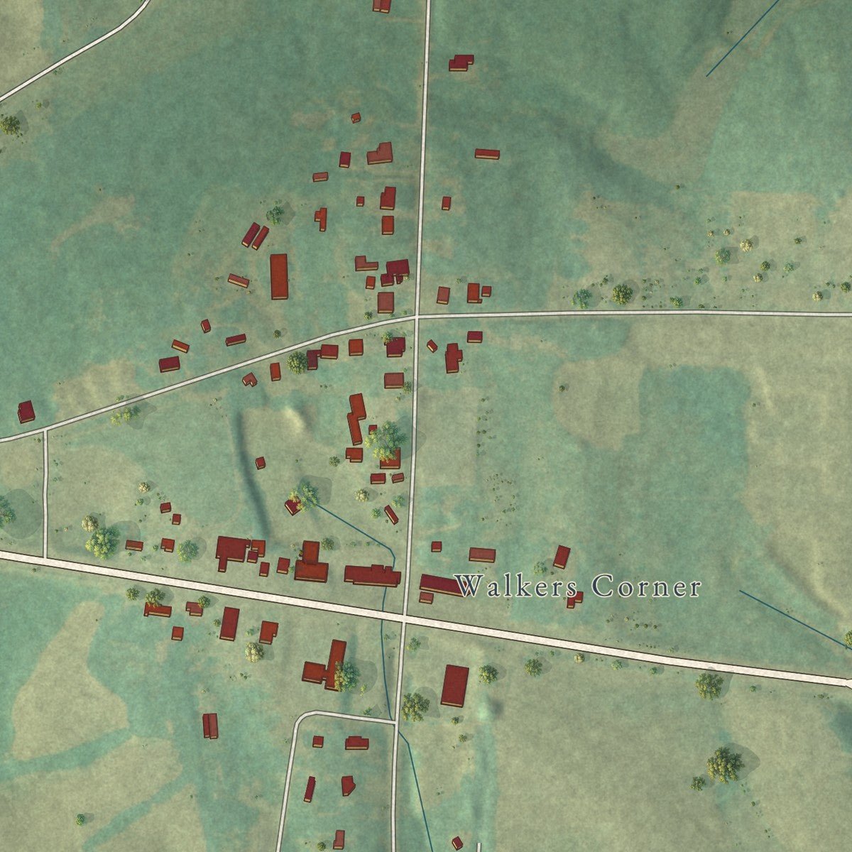 Close-up of the map of Berlin, Alabama print showing street and building detail