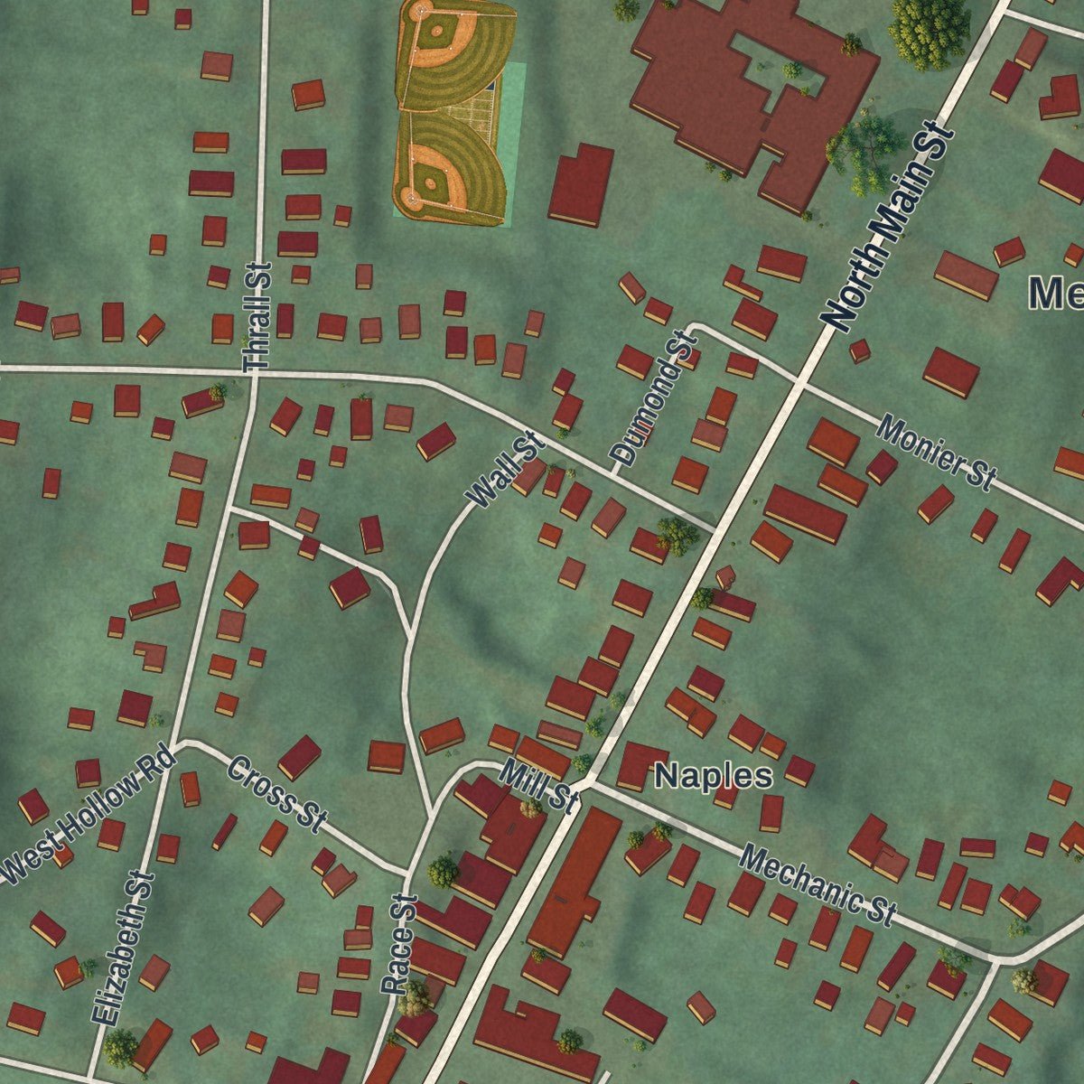 Close-up of the map of the Village of Naples, New York print showing street and building detail