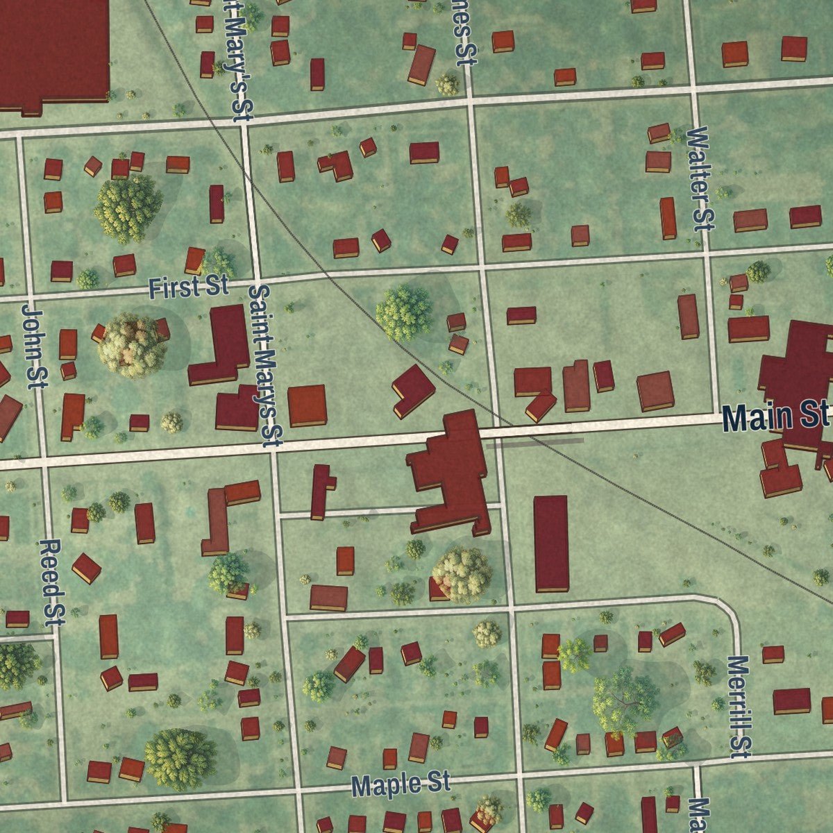 Close-up of the map of Brown City, Michigan print showing street and building detail