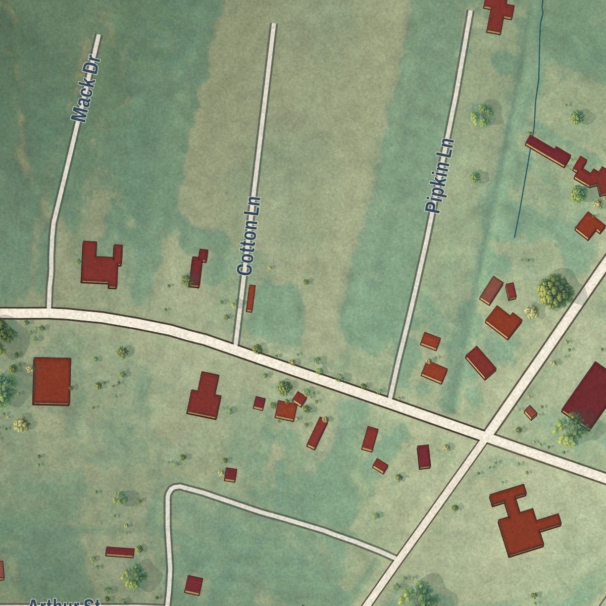 Close-up of the map of Jamestown, South Carolina print showing street and building detail