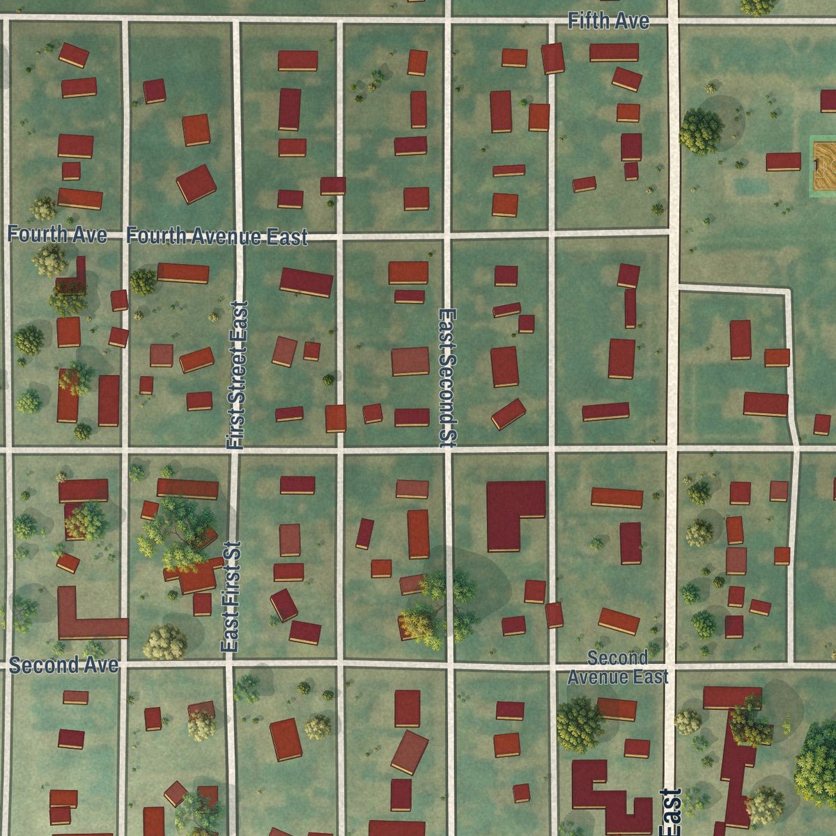 Close-up of the map of Westhope, North Dakota print showing street and building detail