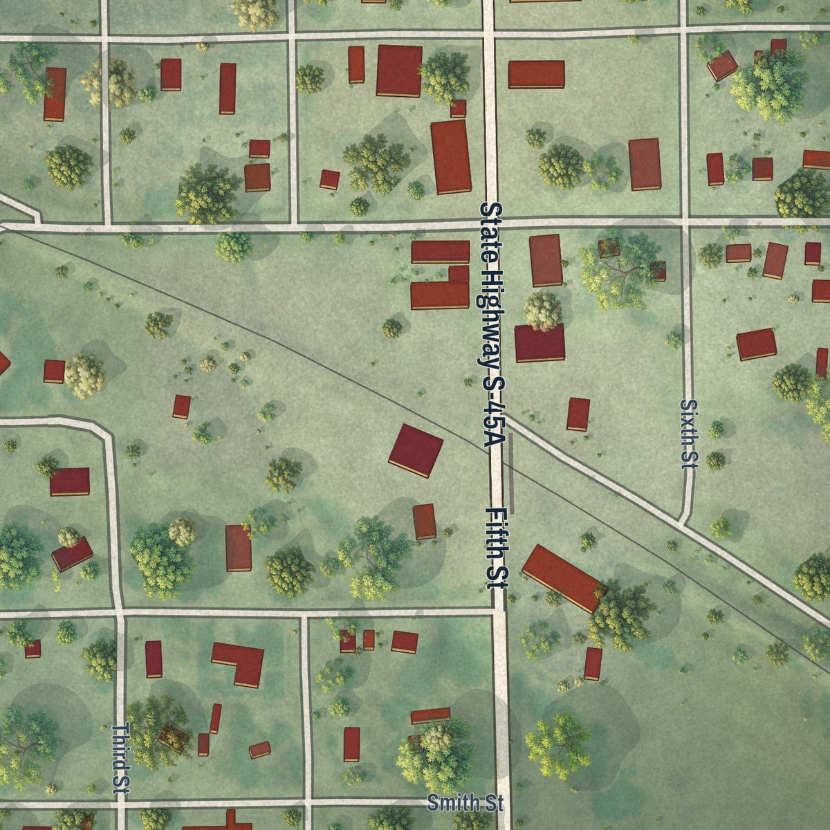 Close-up of the map of Page, Nebraska print showing street and building detail