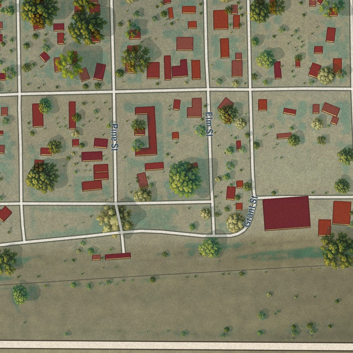 Close-up of the map of Arriba, Colorado print showing street and building detail