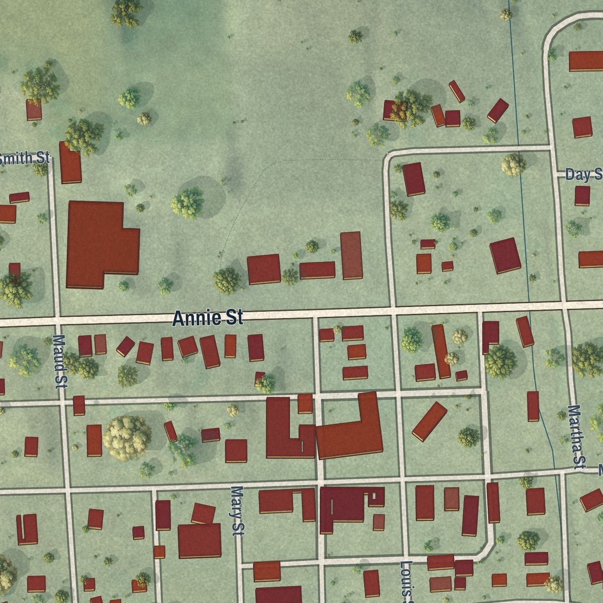 Close-up of the map of Newcastle, Nebraska print showing street and building detail