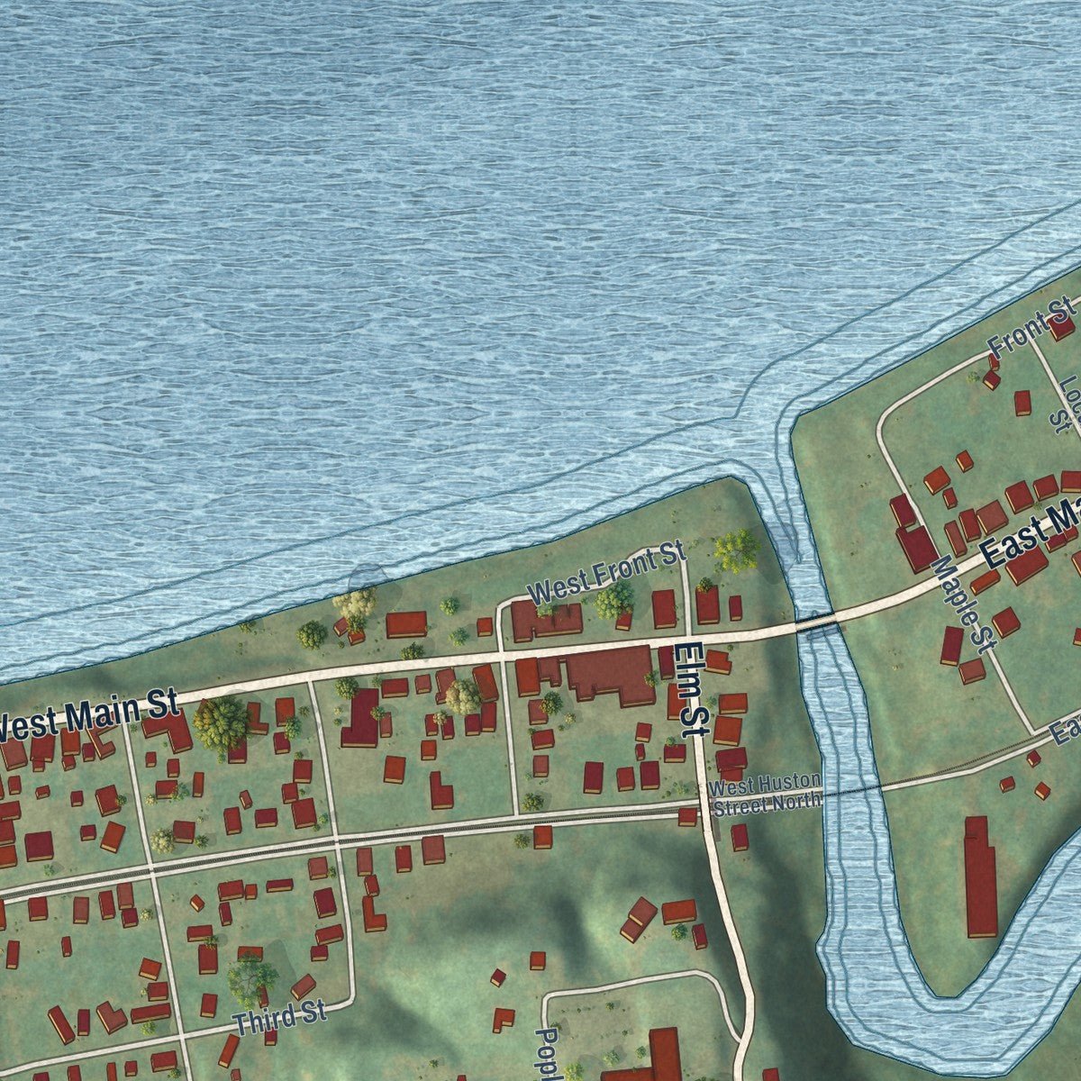 Close-up of the map of Cloverport, Kentucky print showing street and building detail