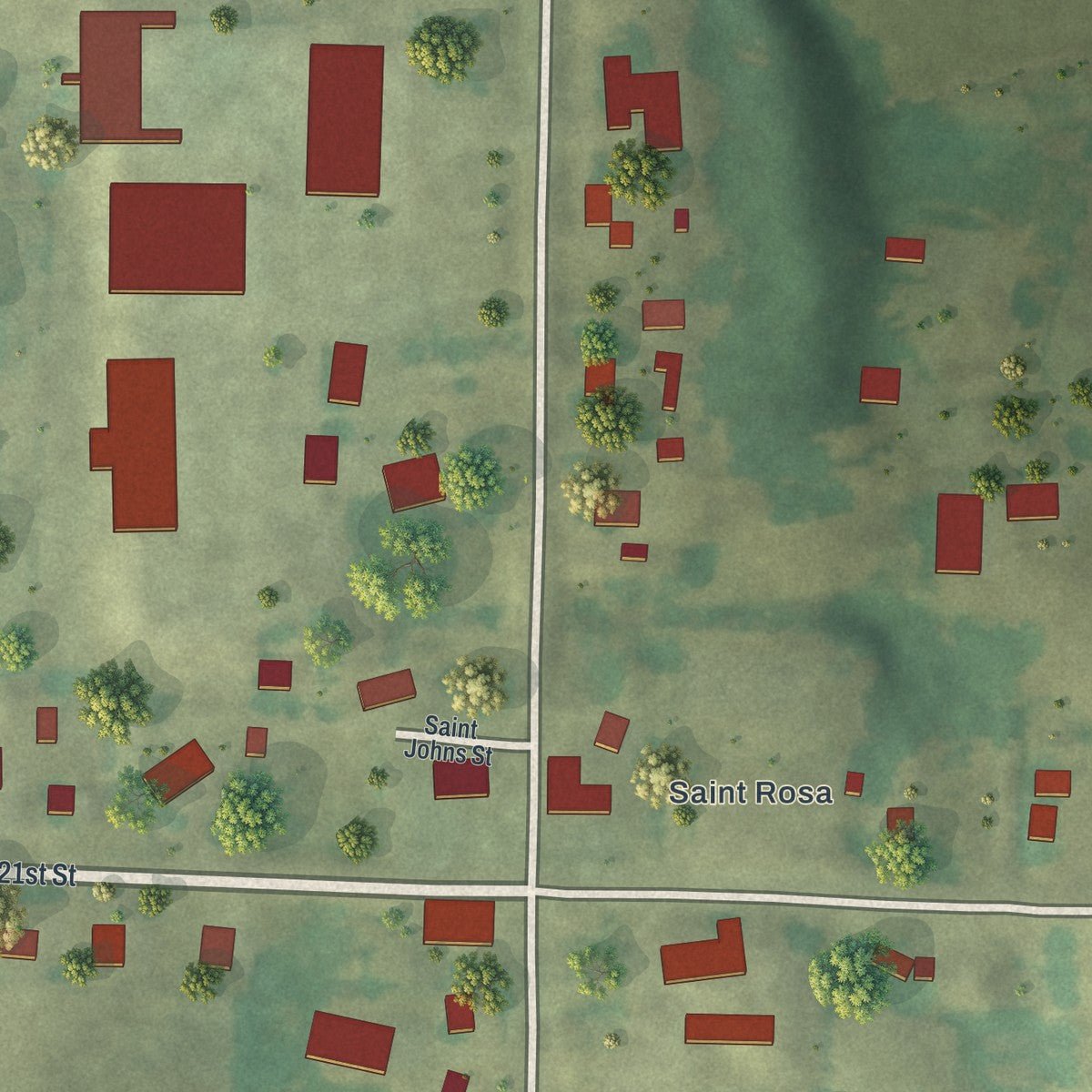 Close-up of the map of St. Rosa, Minnesota print showing street and building detail