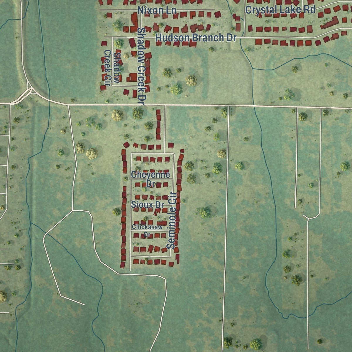 Close-up of the map of Austin, Arkansas print showing street and building detail