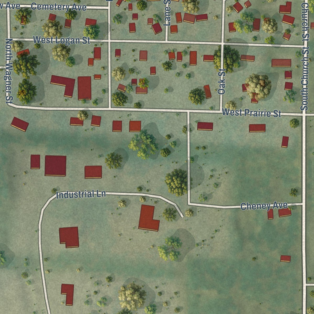 Close-up of the map of Endeavor, Wisconsin print showing street and building detail