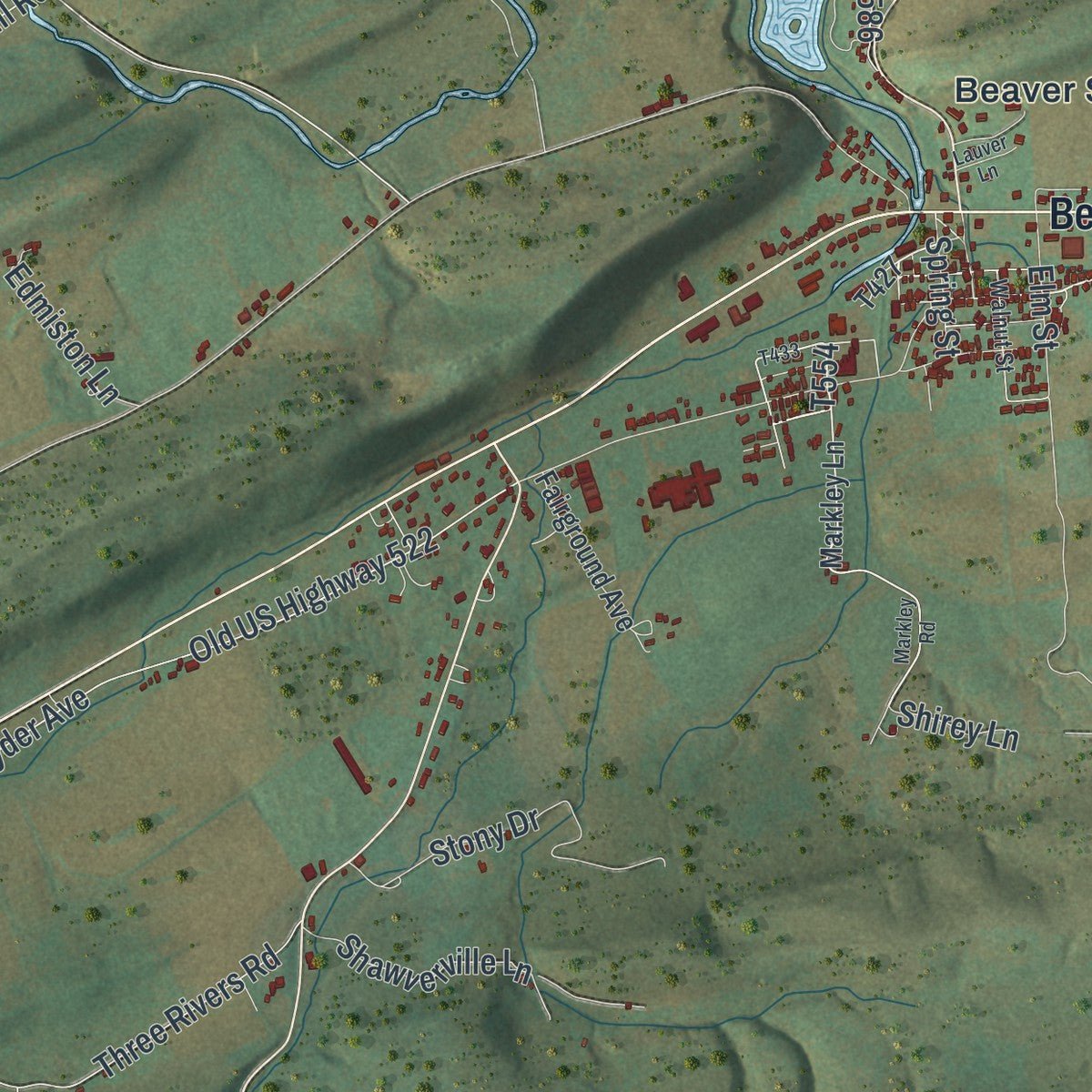 Close-up of the map of Spring, Snyder County, Pennsylvania print showing street and building detail