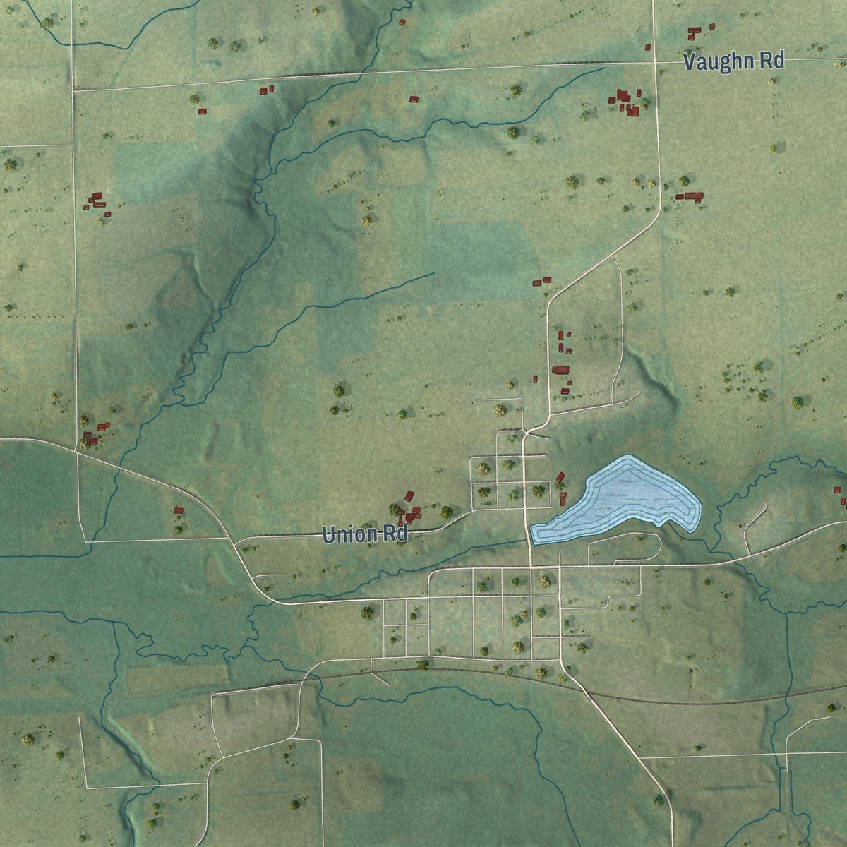 Close-up of the map of Randolph, Columbia County, Wisconsin print showing street and building detail