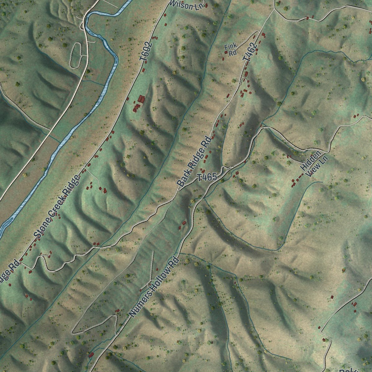 Close-up of the map of Henderson, Huntingdon County, Pennsylvania print showing street and building detail