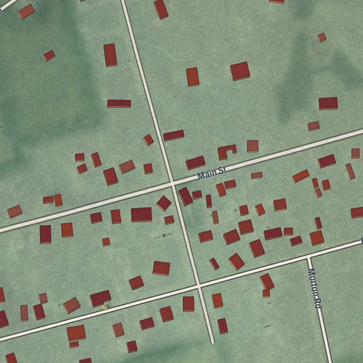 Close-up of the map of South Salem, Ohio print showing street and building detail