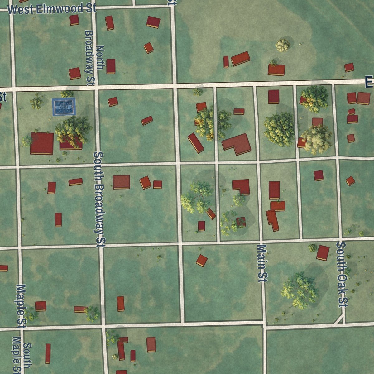 Close-up of the map of Walnut, Kansas print showing street and building detail