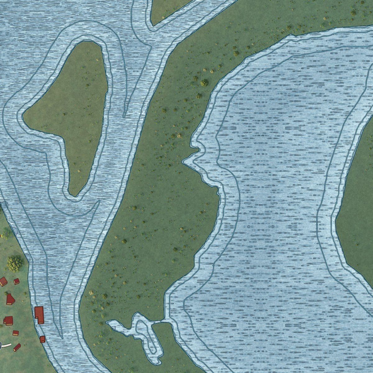 Close-up of the map of Uncertain, Texas print showing street and building detail