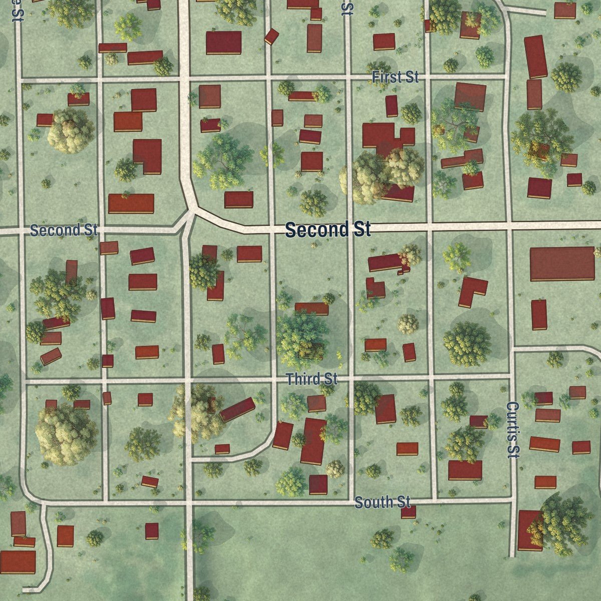 Close-up of the map of Edison, Nebraska print showing street and building detail