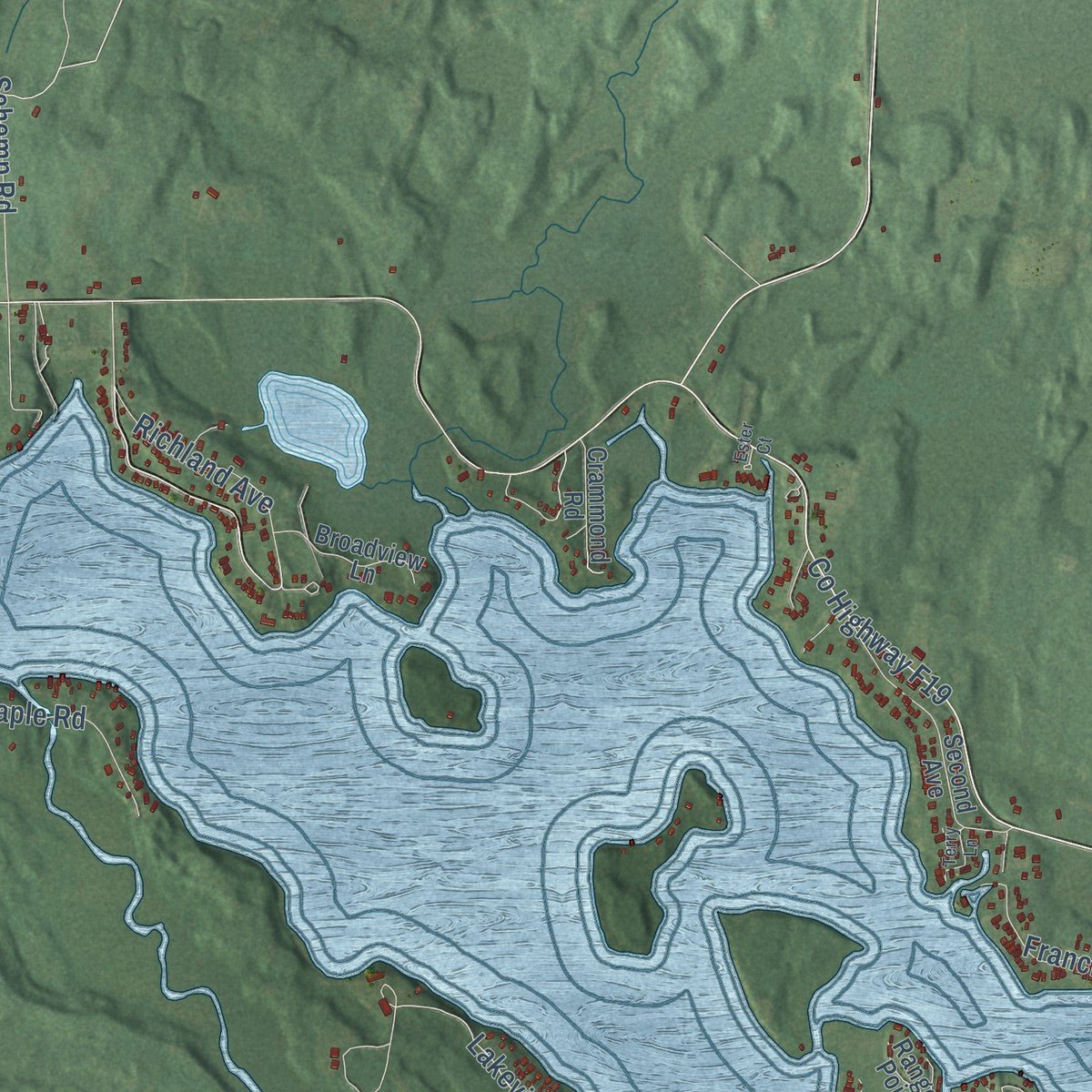 Close-up of the map of Hill, Michigan print showing street and building detail