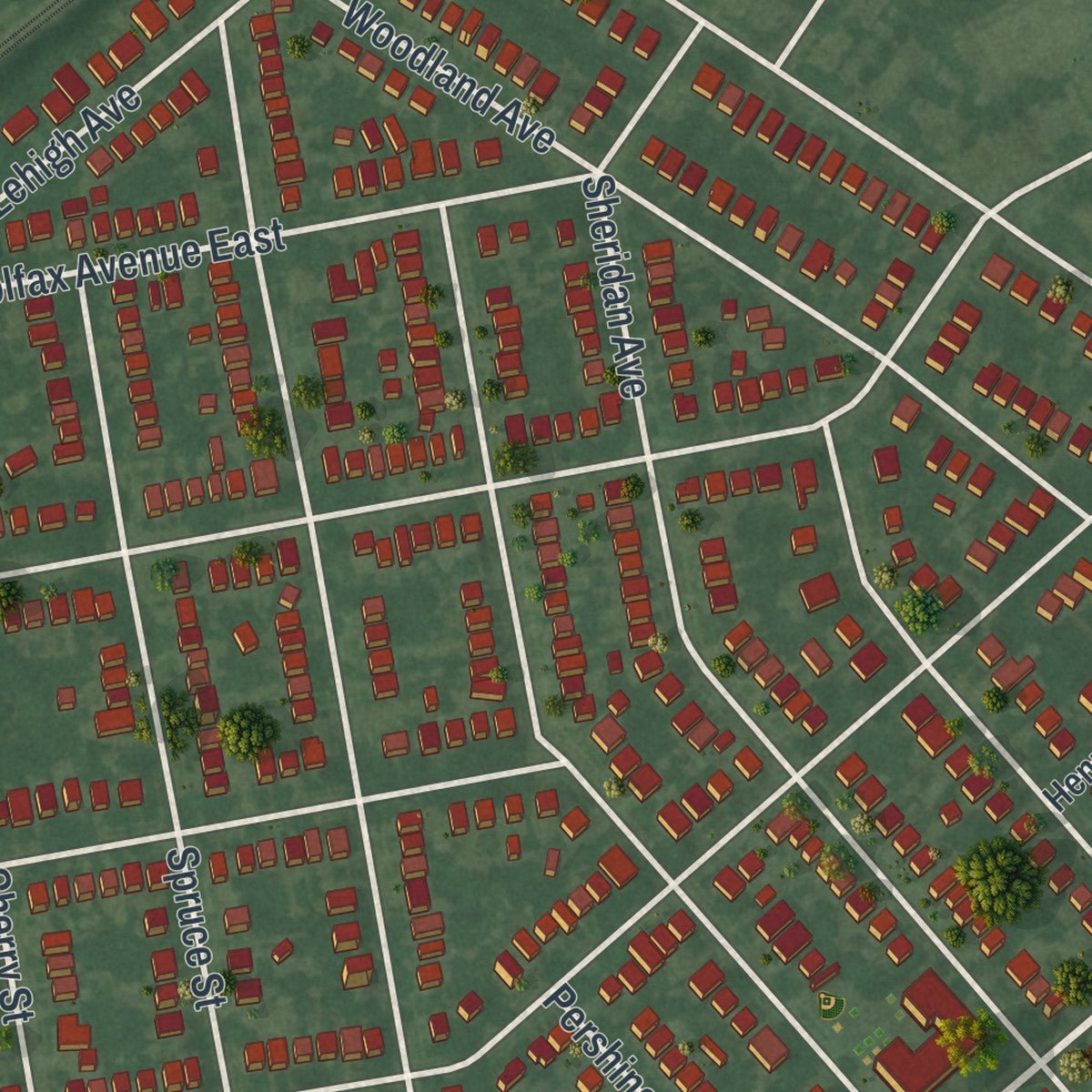 Close-up of the map of Roselle Park, New Jersey print showing street and building detail