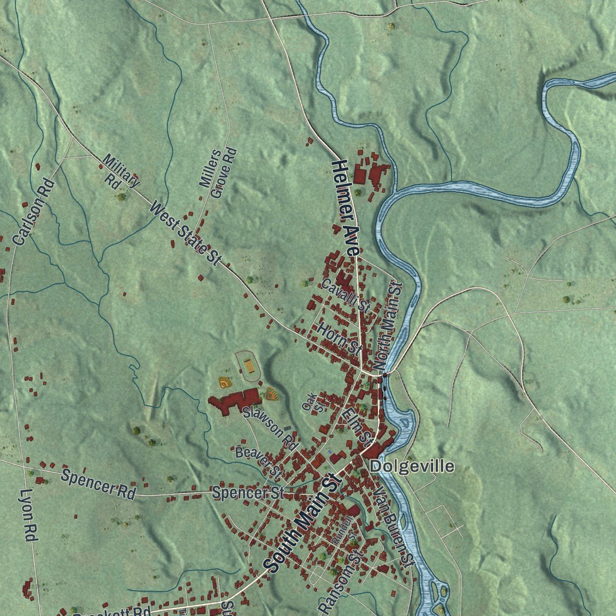 Close-up of the map of Manheim, New York print showing street and building detail
