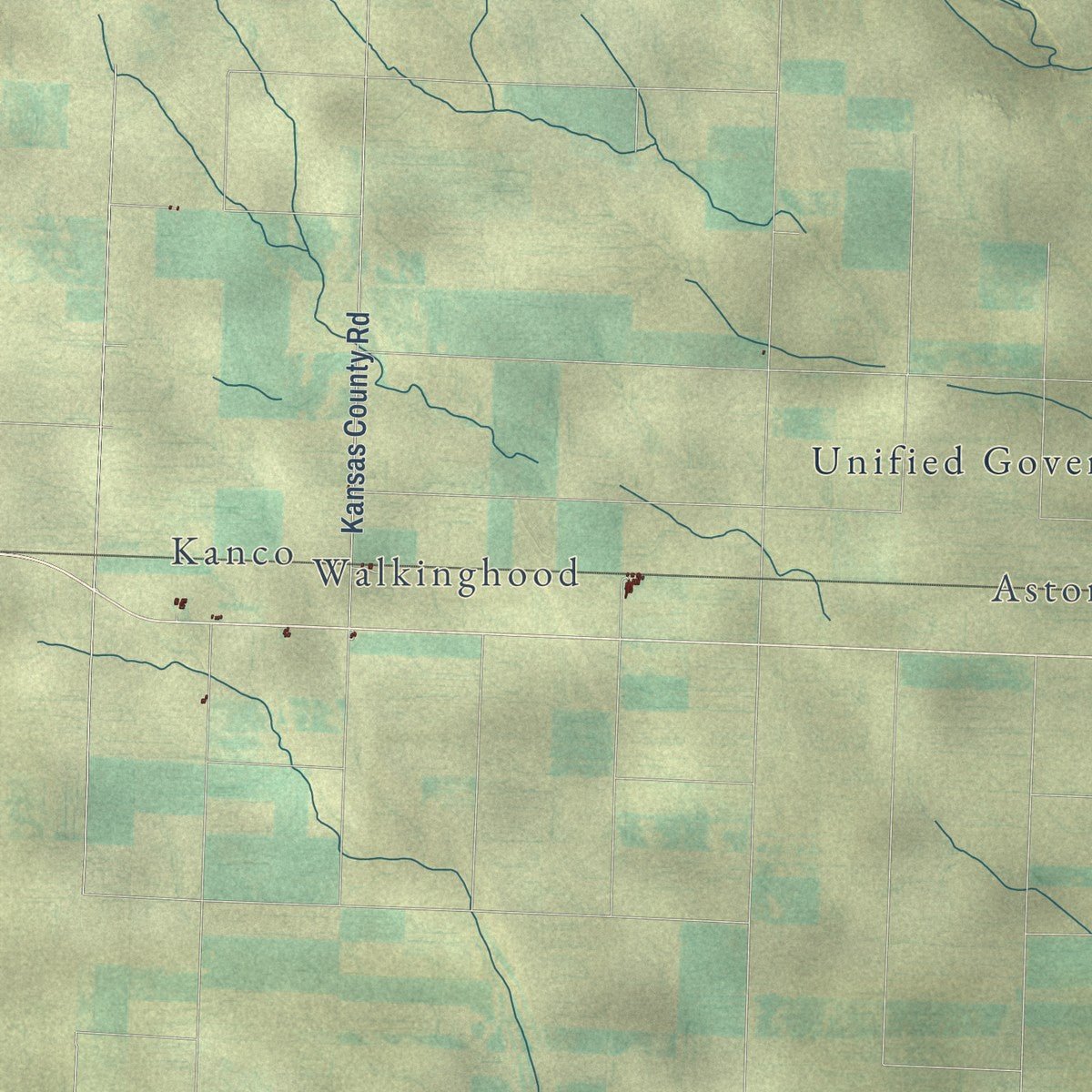 Close-up of the map of Greeley County, Kansas print showing street and building detail