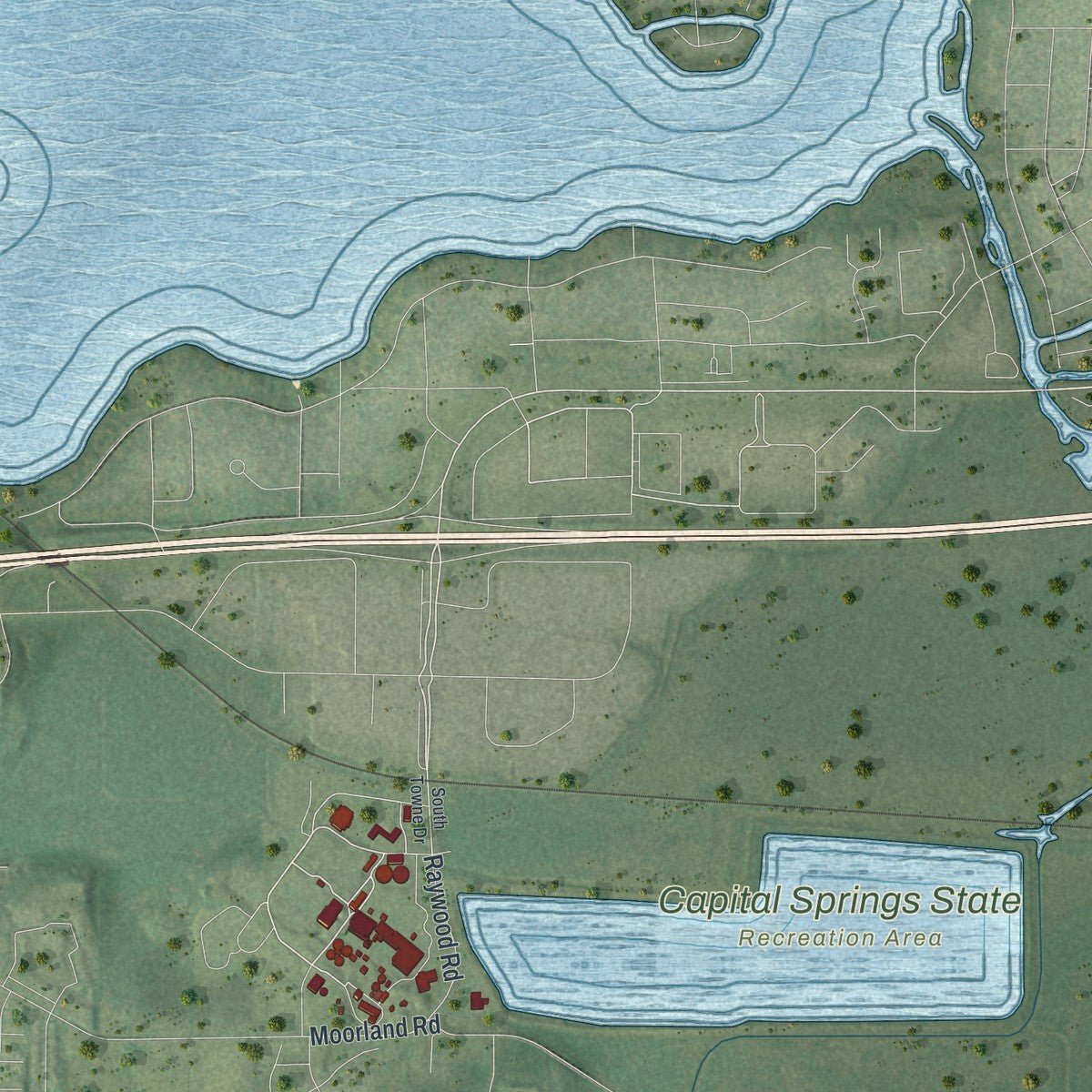 Close-up of the map of Blooming Grove, Wisconsin print showing street and building detail