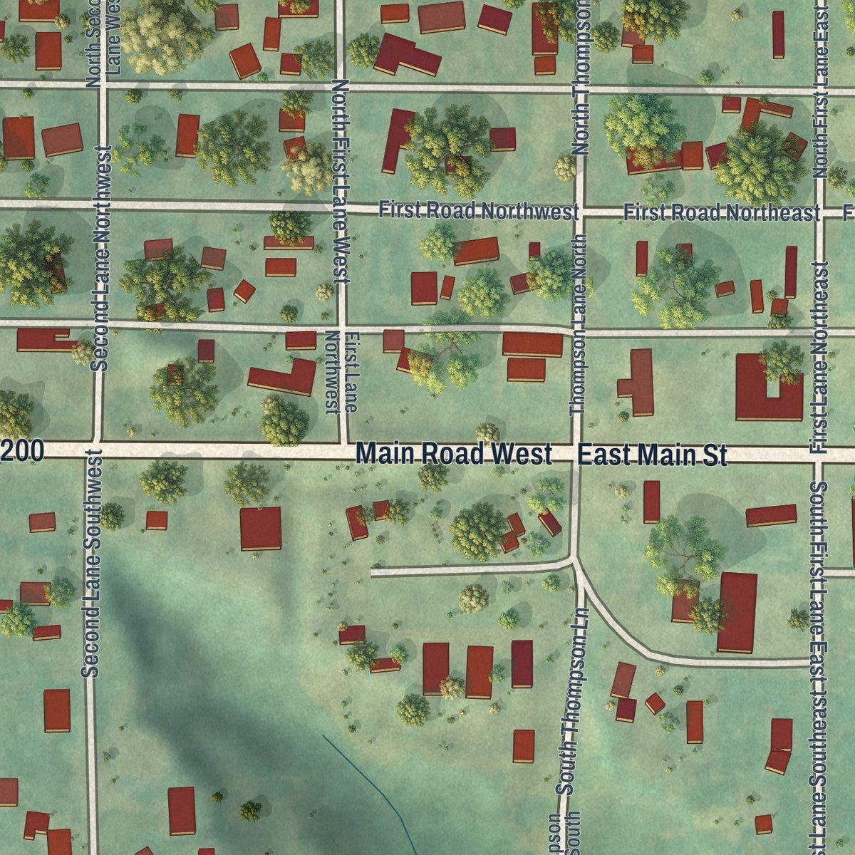 Close-up of the map of Pick City, North Dakota print showing street and building detail