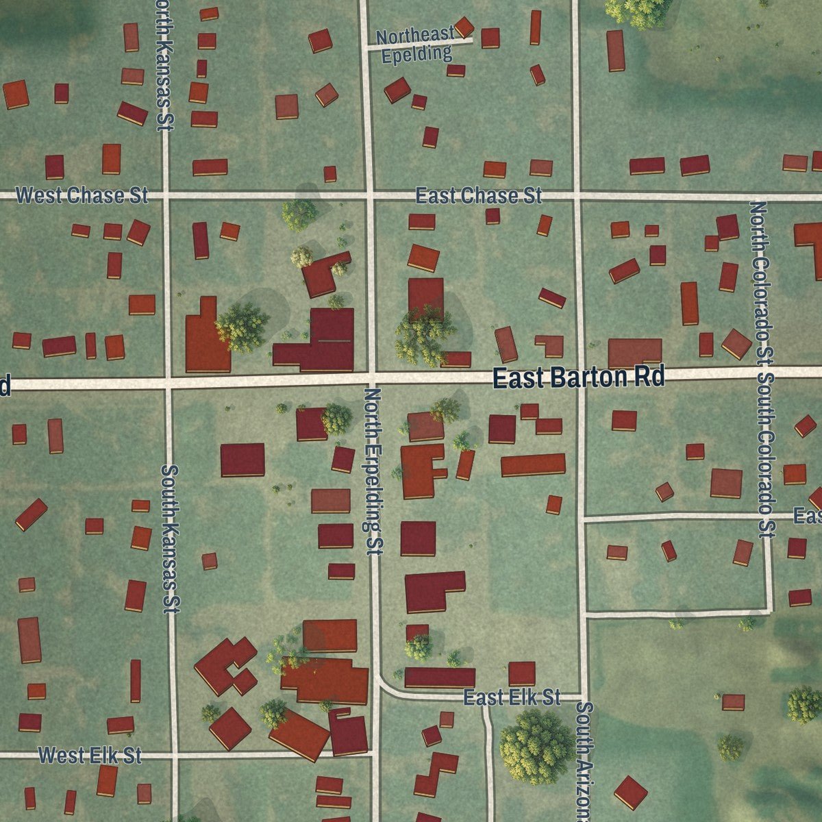 Close-up of the map of Leonardville, Kansas print showing street and building detail