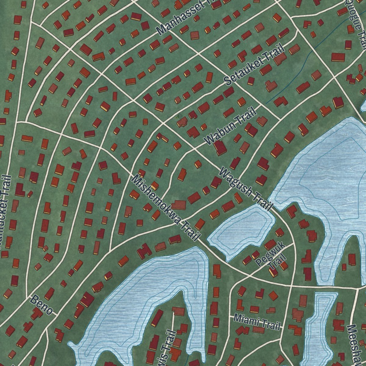 Close-up of the map of Medford Lakes, New Jersey print showing street and building detail