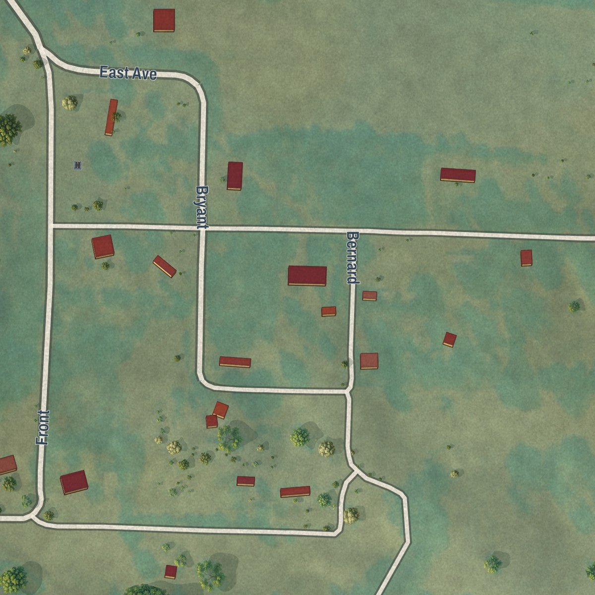 Close-up of the map of Fourche, Arkansas print showing street and building detail