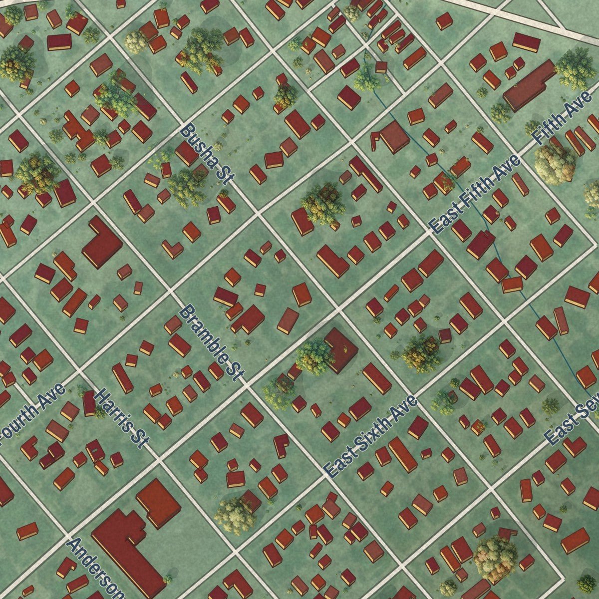 Close-up of the map of Big Timber, Montana print showing street and building detail