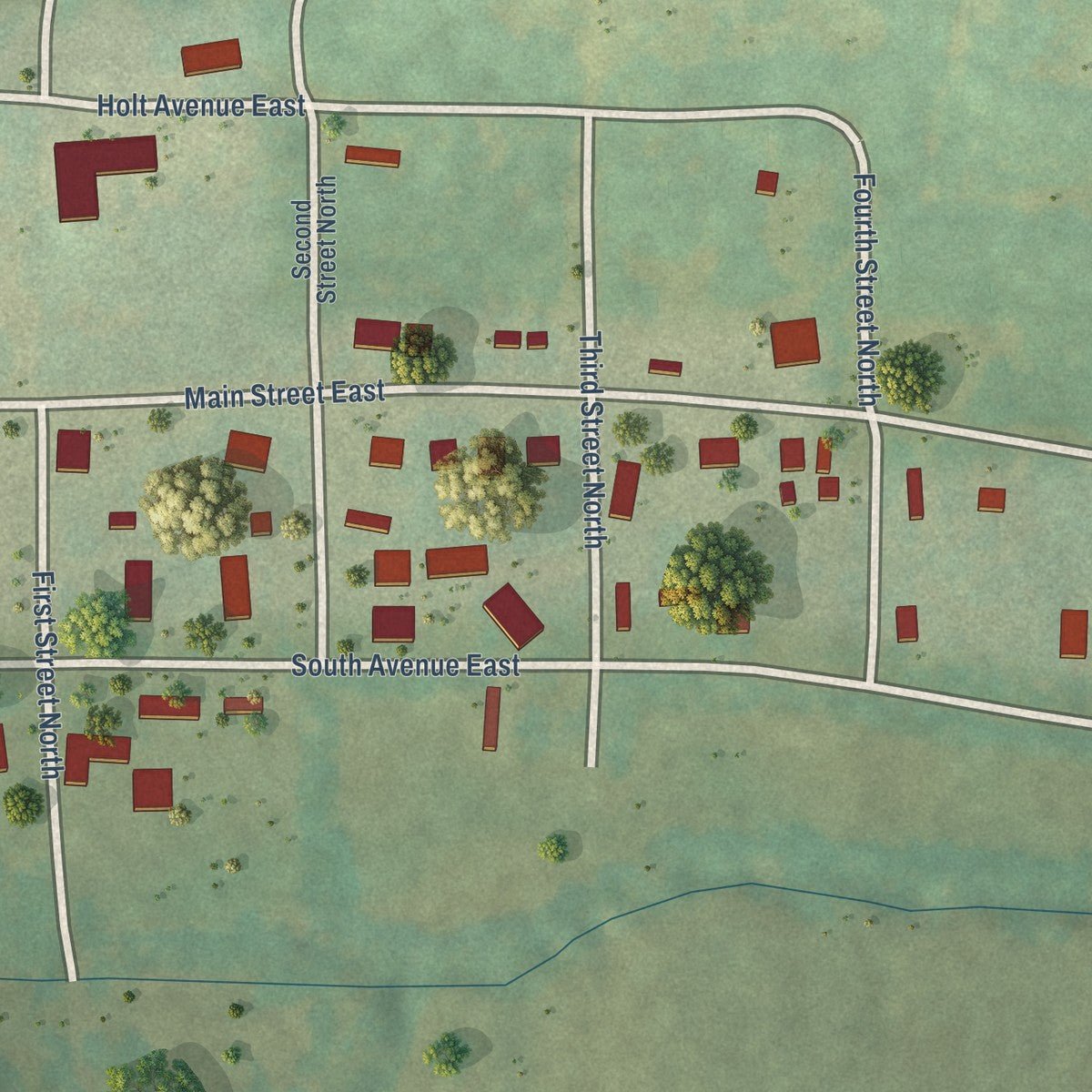 Close-up of the map of South Lead Hill, Arkansas print showing street and building detail