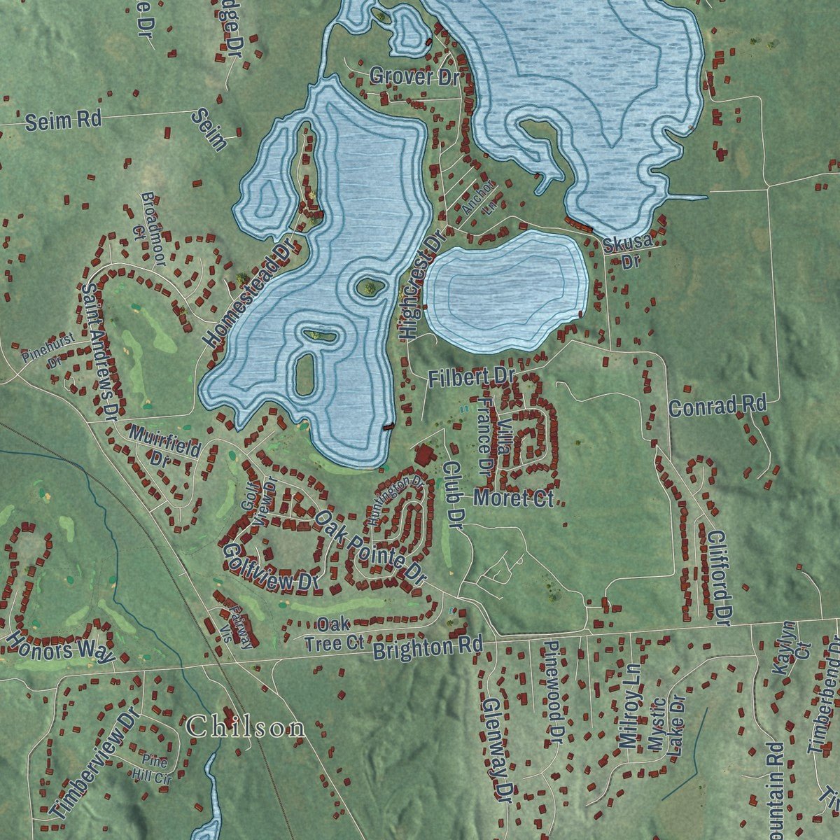 Close-up of the map of Genoa, Michigan print showing street and building detail