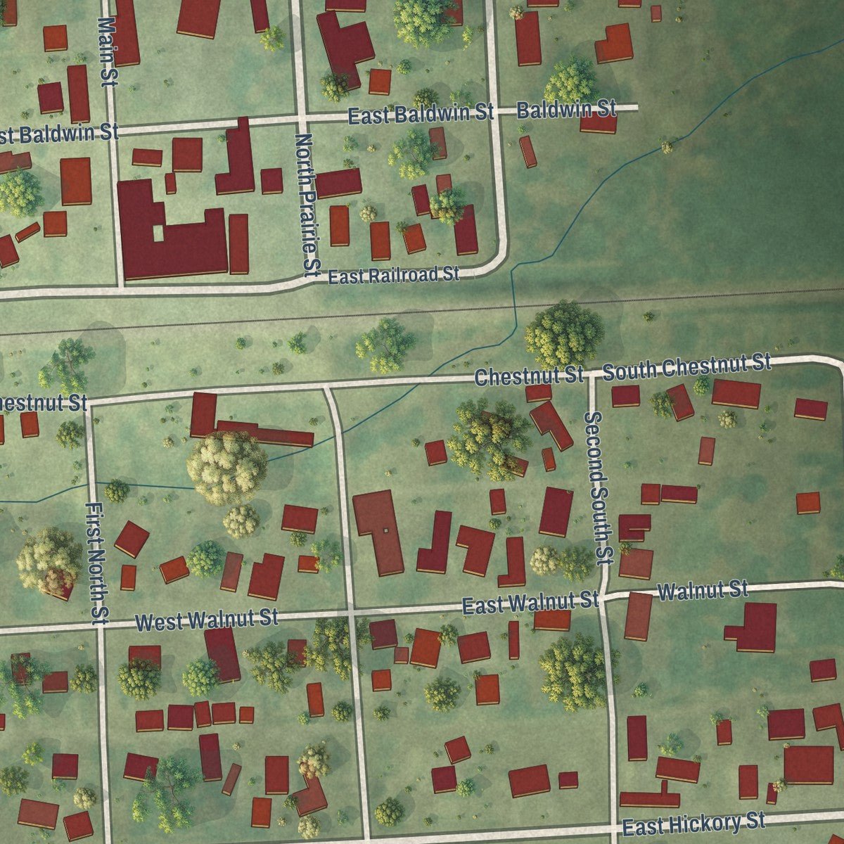 Close-up of the map of Apple River, Illinois print showing street and building detail