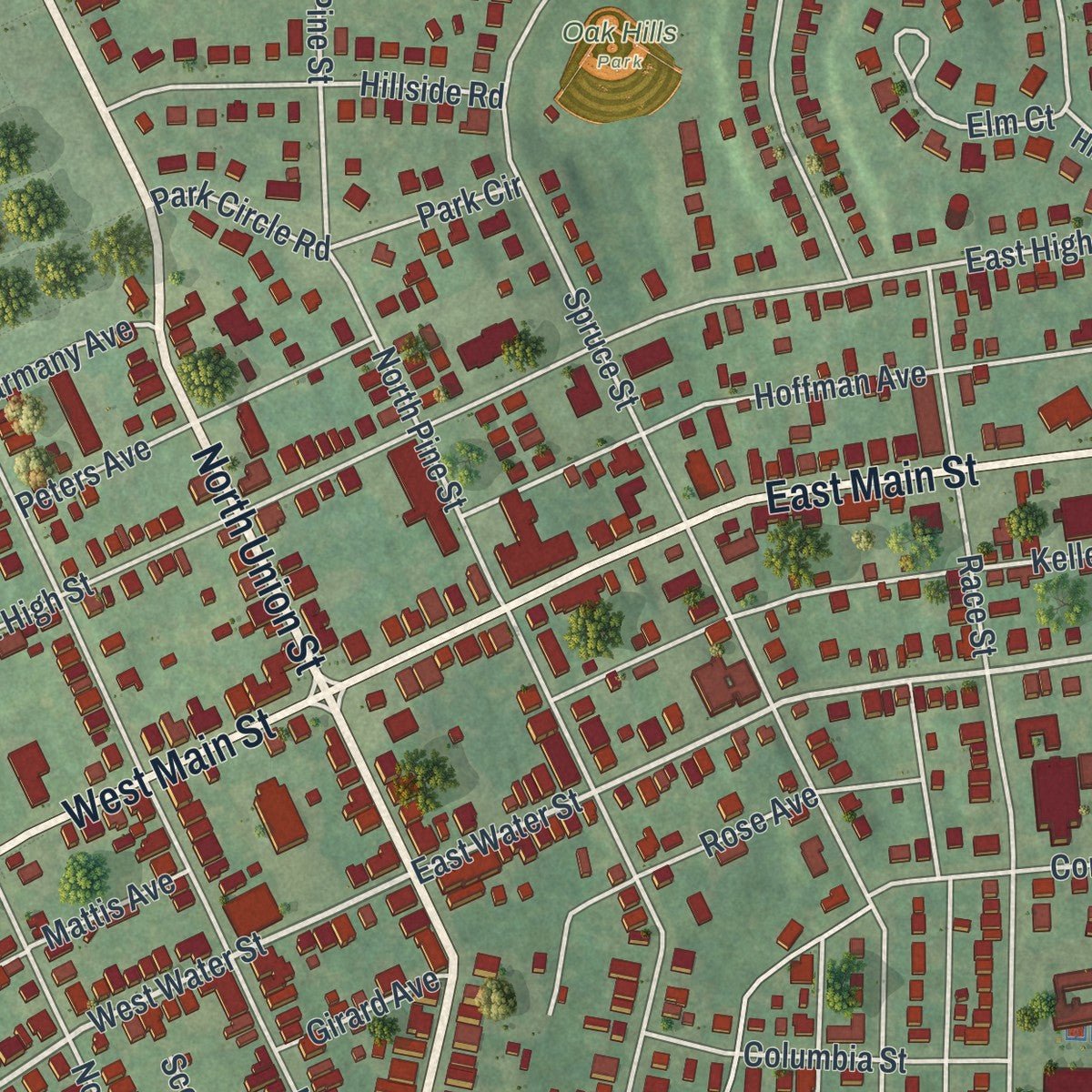 Close-up of the map of Middletown, Dauphin County, Pennsylvania print showing street and building detail