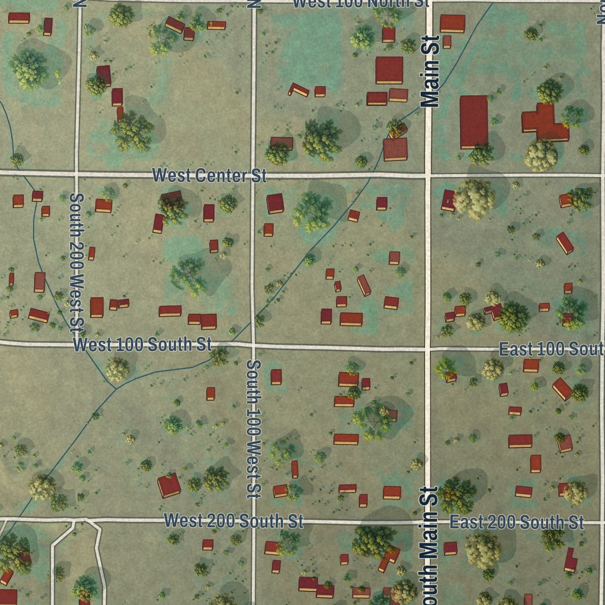 Close-up of the map of Koosharem, Utah print showing street and building detail