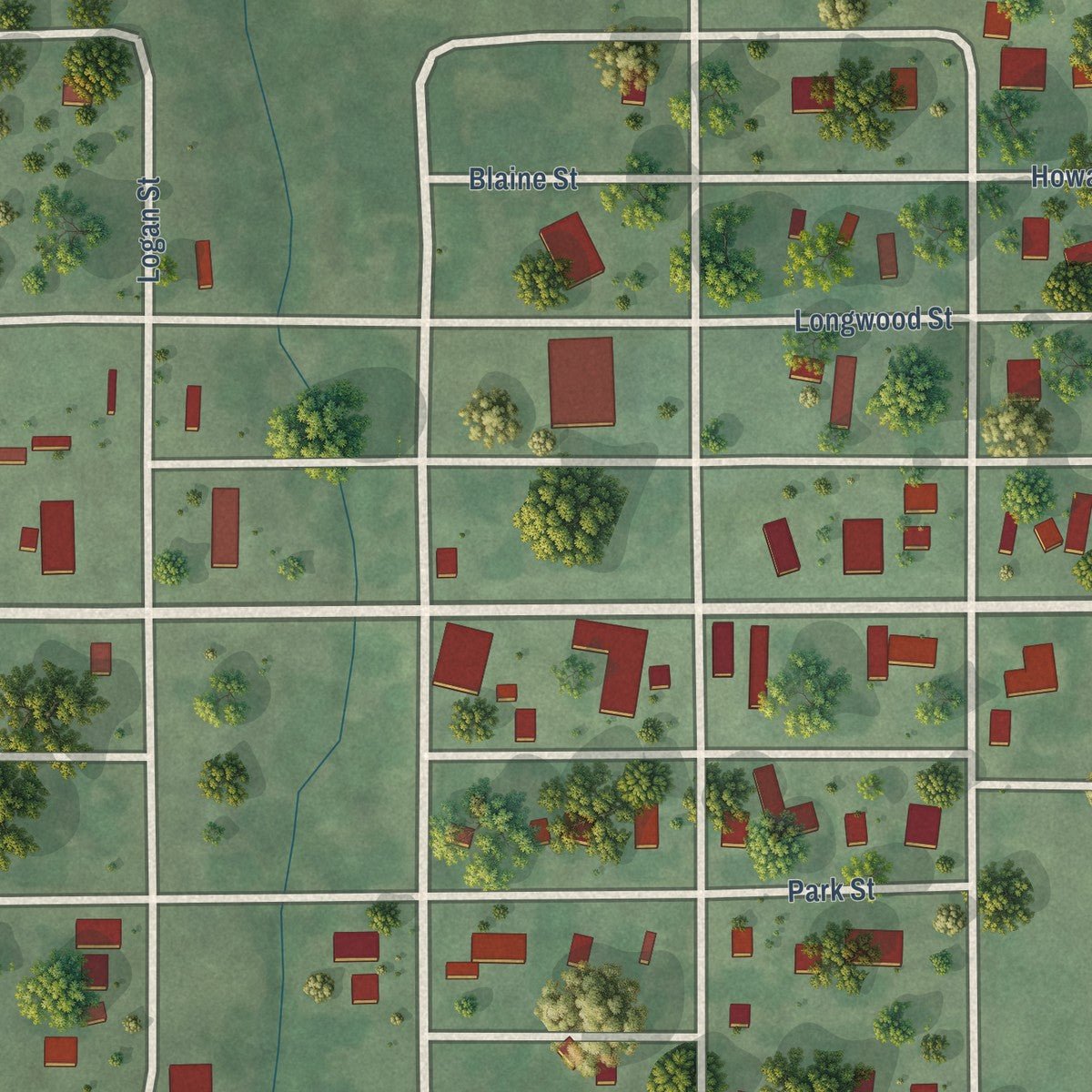 Close-up of the map of Comstock, Nebraska print showing street and building detail
