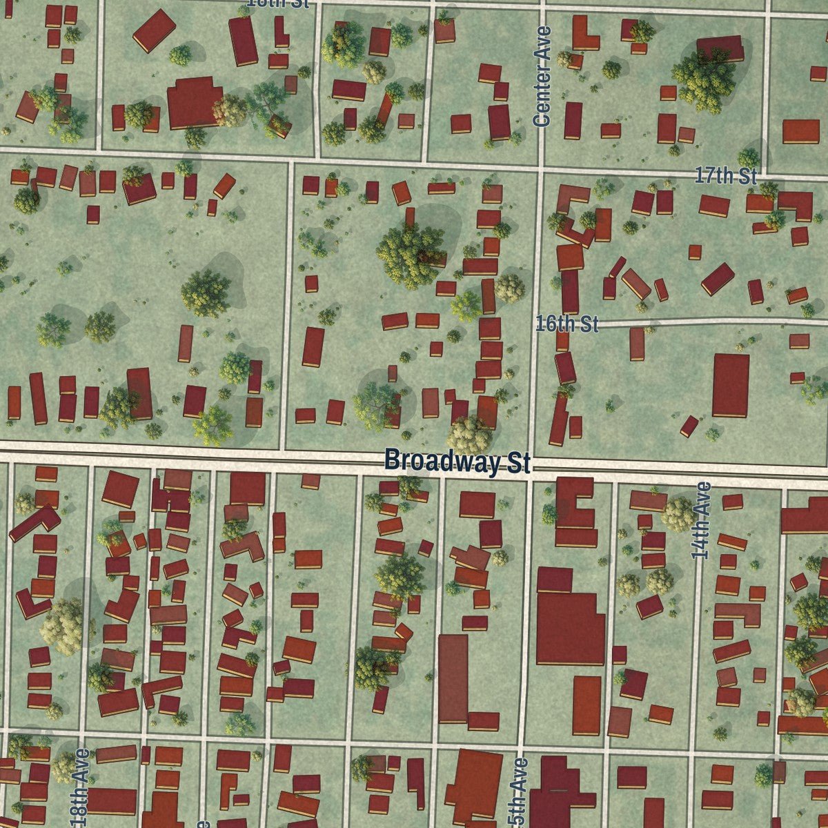 Close-up of the map of Mitchell, Nebraska print showing street and building detail